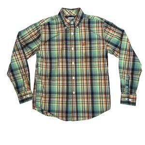 Cinch western Boy's plaid Orange & Green Button Down Shirt size 10